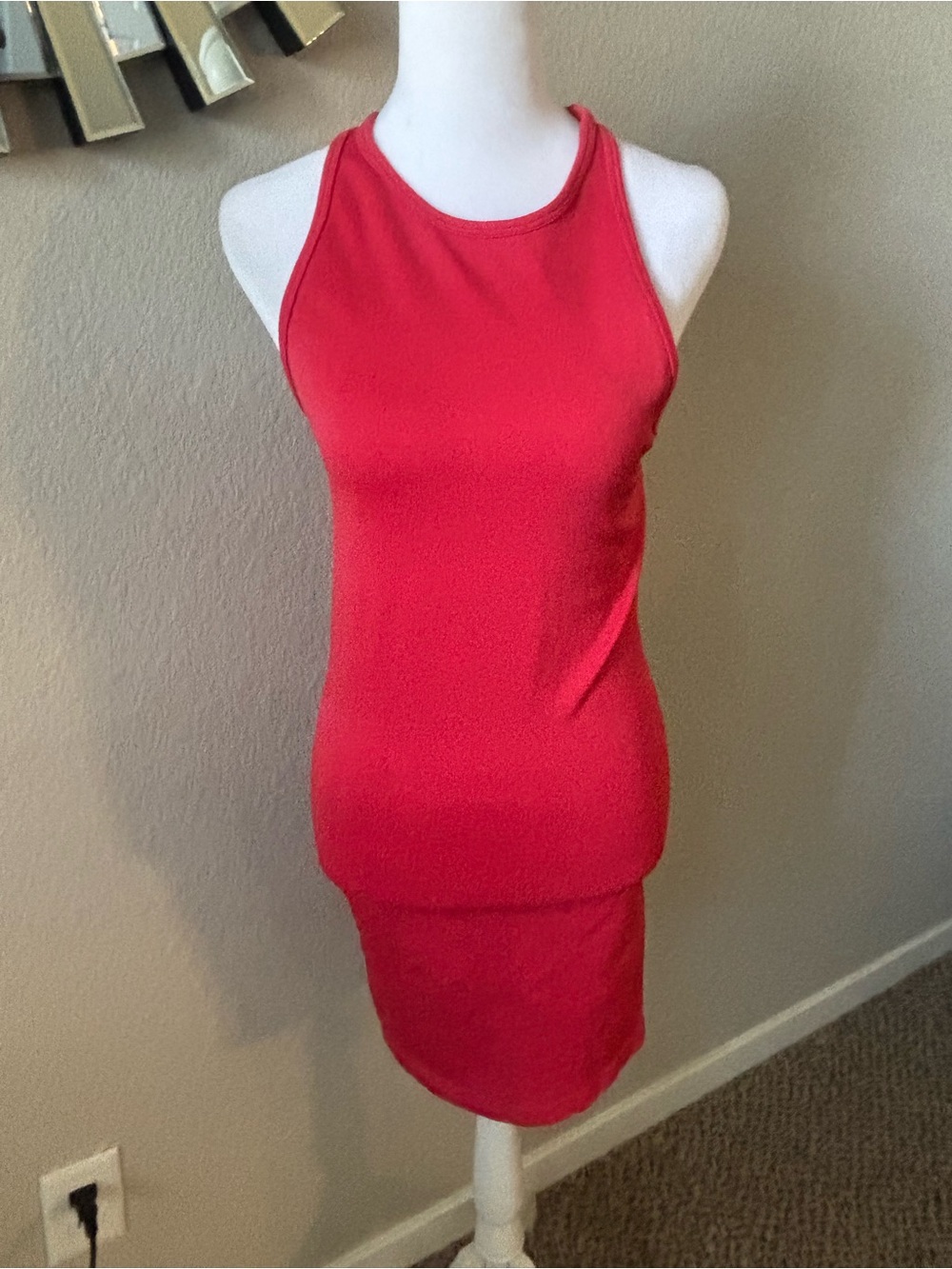 Aritzia Sleeveless Red Midi Tank Dress, Fitted Silhouette